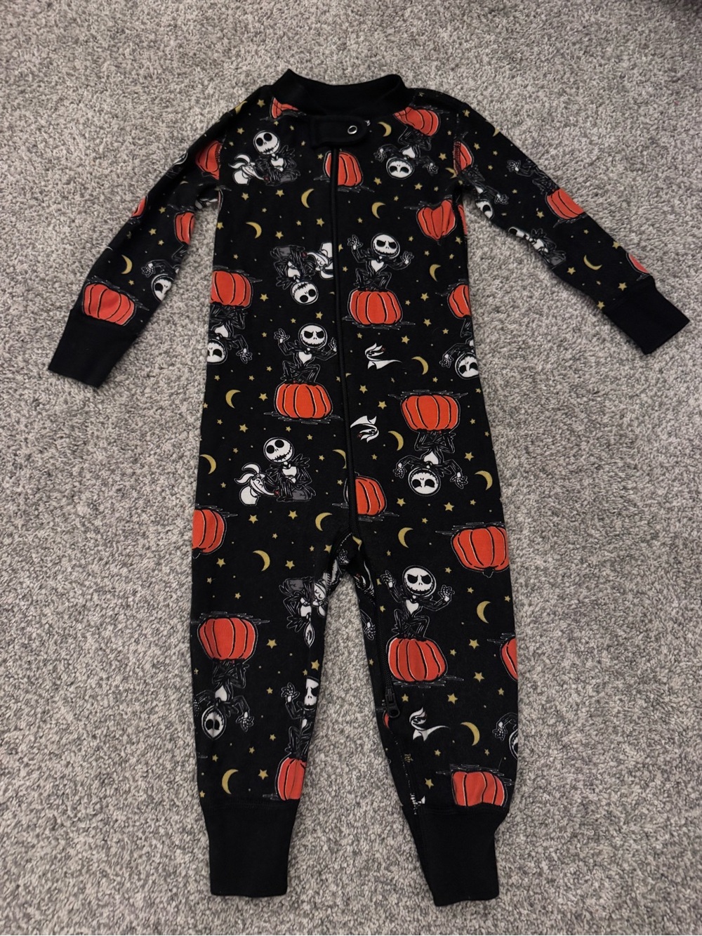 Hanna Andersson Black and Orange Jack Skellington Pumpkin One-Piece Pajamas